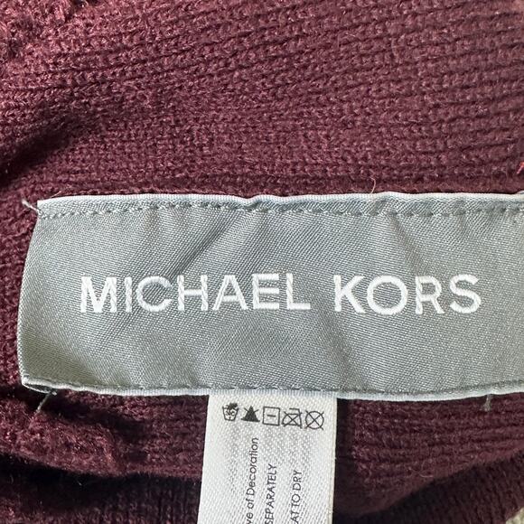 Michael Kors Knit Logo Beanie Mens OS Burgundy MK Patch Minimalist Winter - Picture 4 of 5